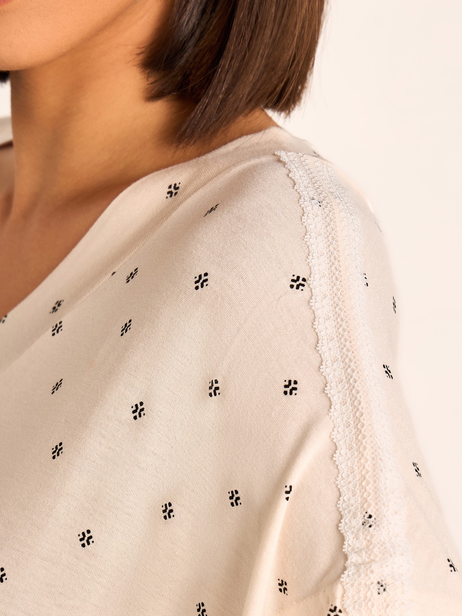 Printed Night Gown with Short Sleeves