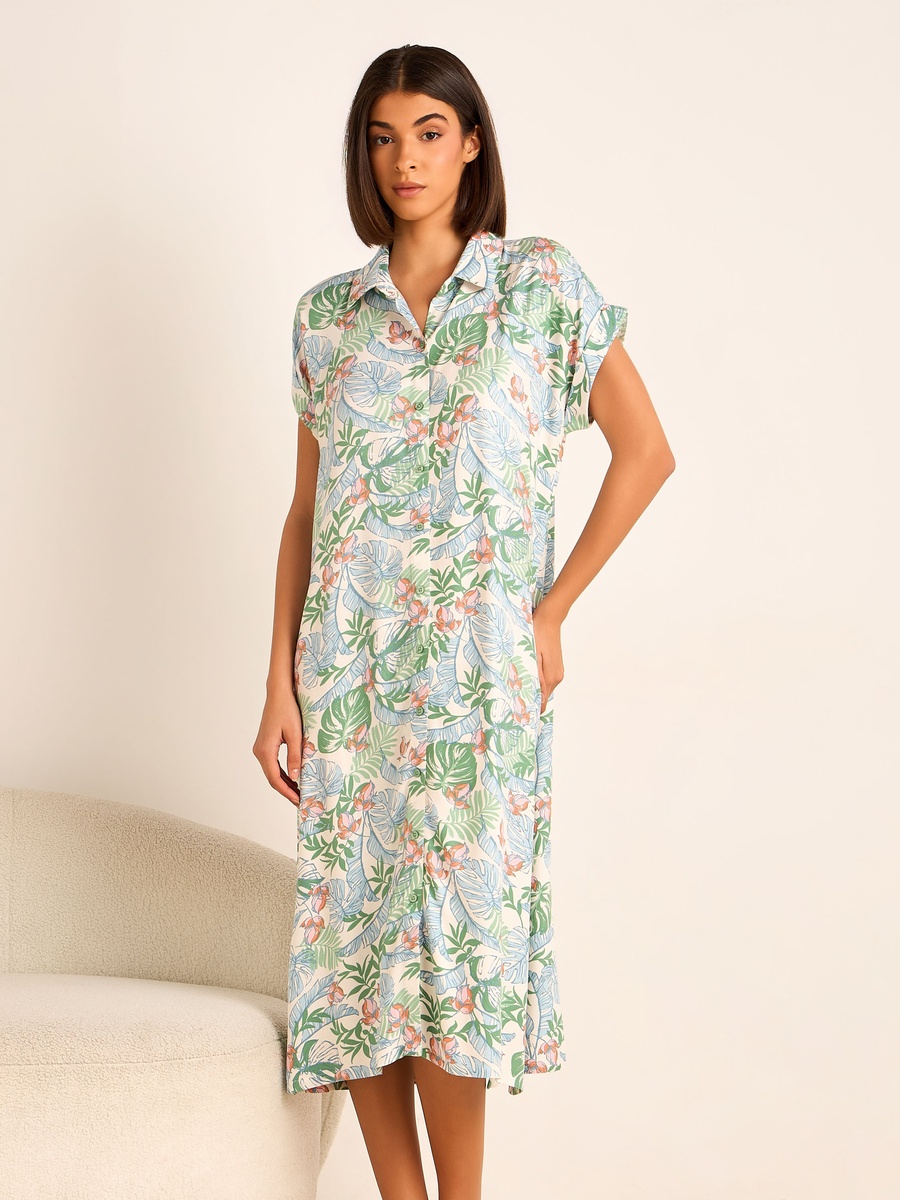 Short Sleeves Assorted Print Viscose Night Dress - Set of 2