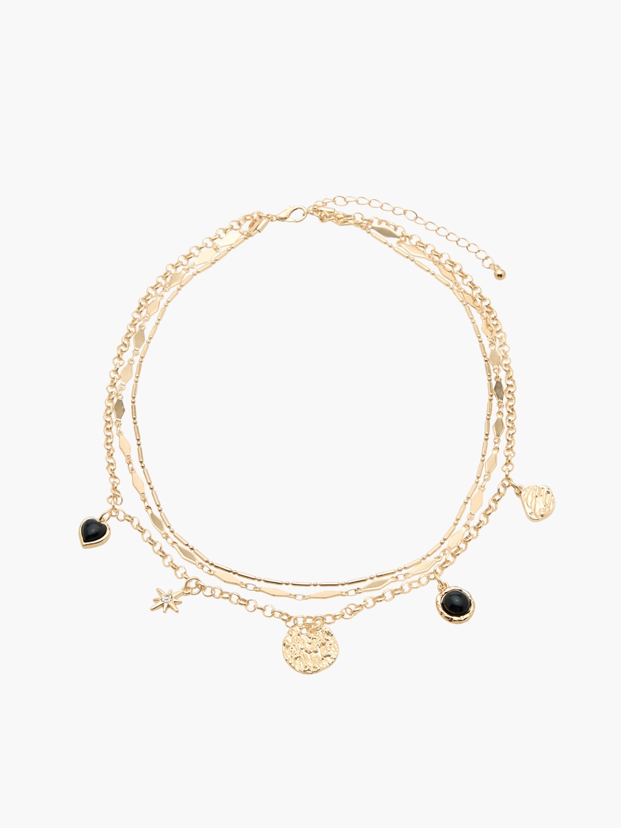 Metal Layered Necklace with Charm Pendant