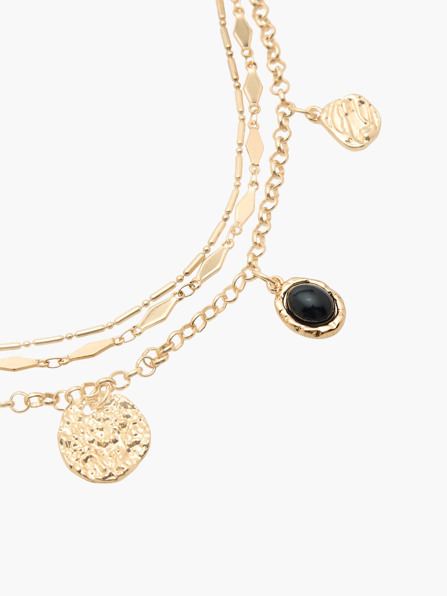 Metal Layered Necklace with Charm Pendant