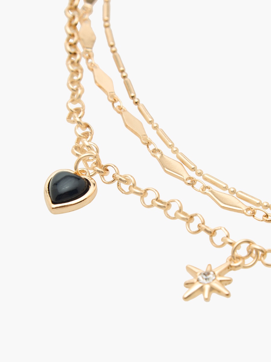 Metal Layered Necklace with Charm Pendant