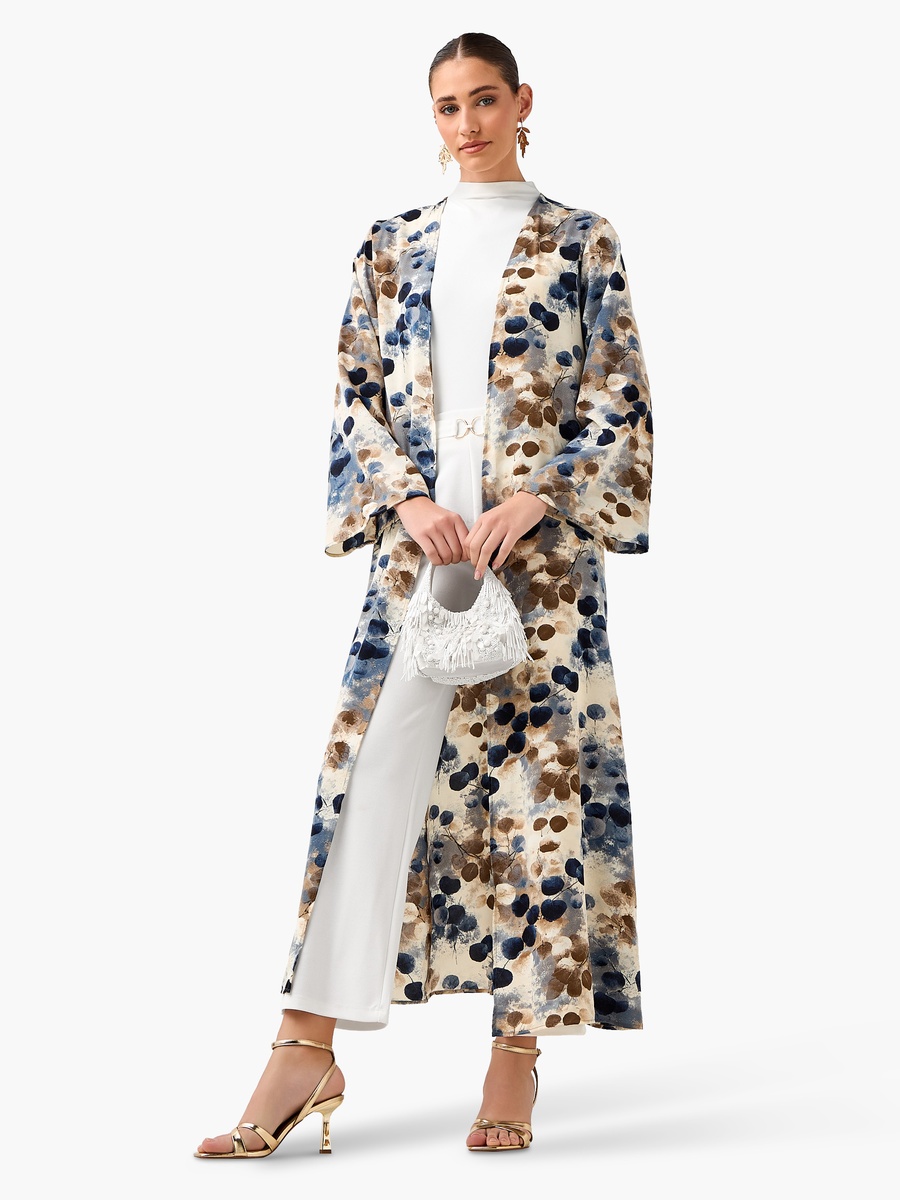 Regular Fit Kimono Abaya Shrug with Leaf Print