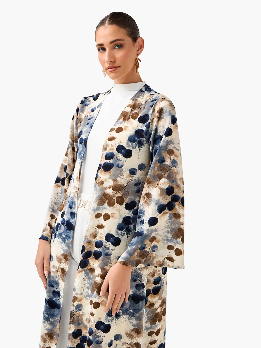 Regular Fit Kimono Abaya Shrug with Leaf Print