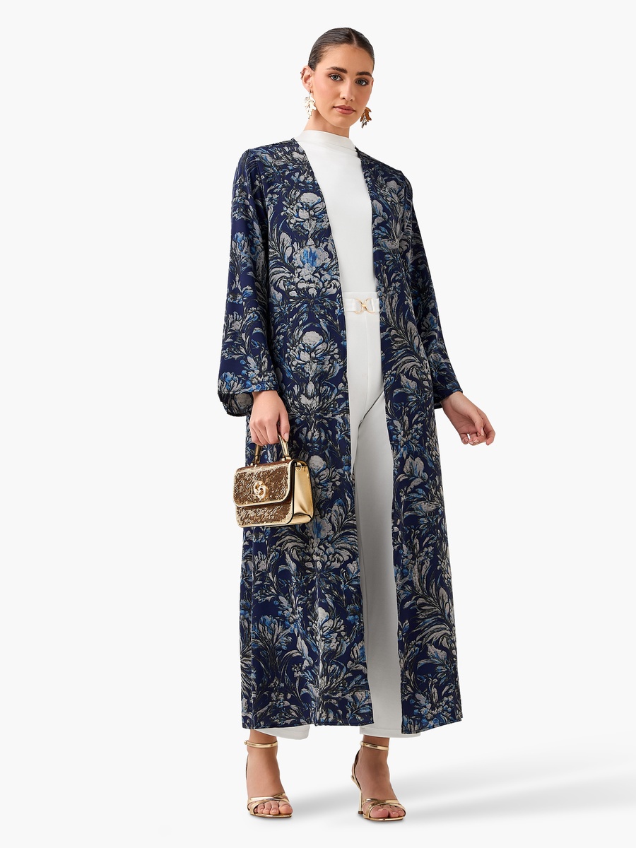 Regular Fit Kimono Abaya Shrug with Leaf Print