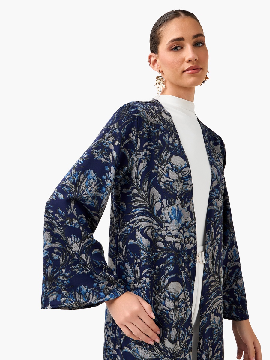 Regular Fit Kimono Abaya Shrug with Leaf Print