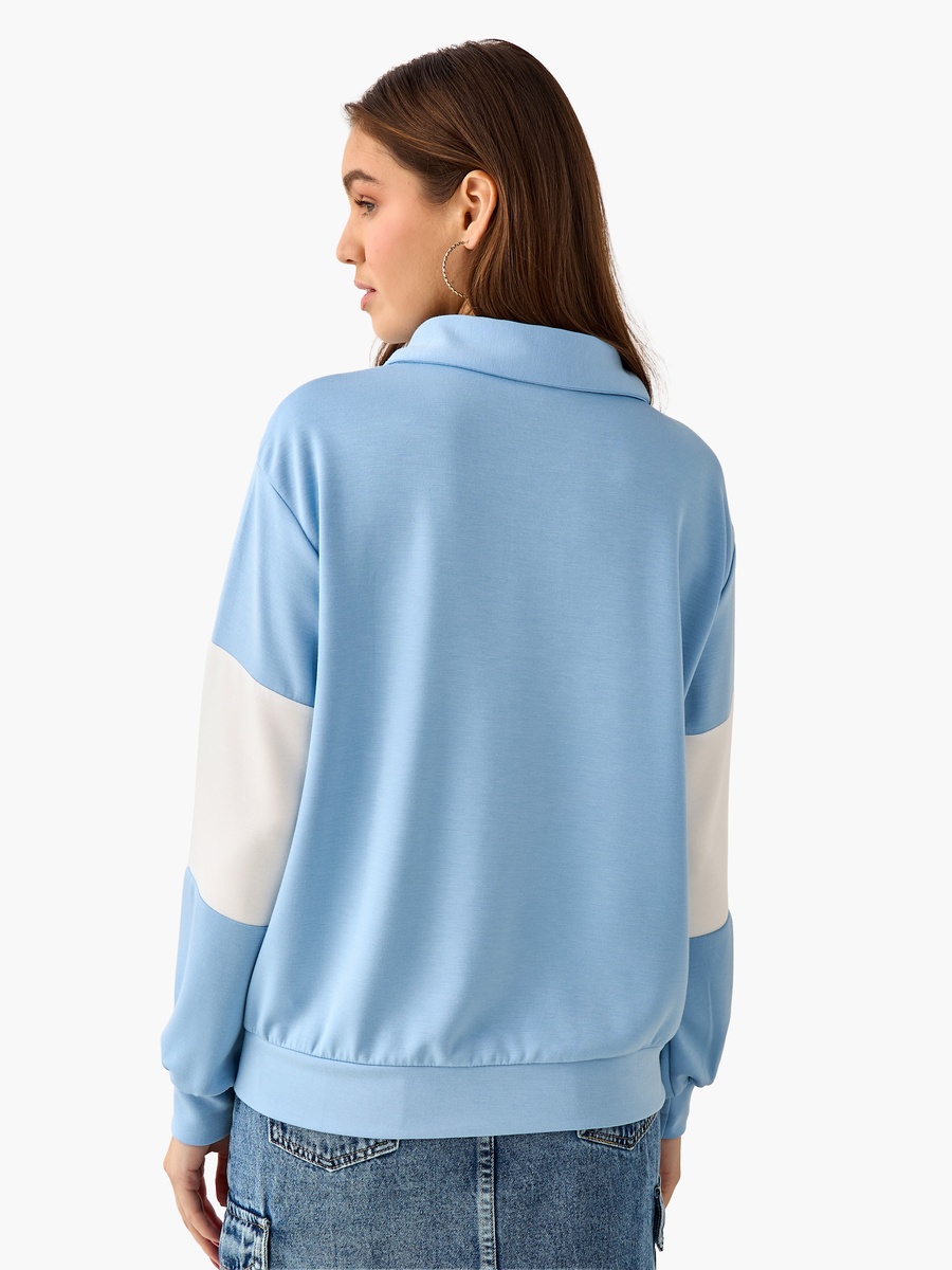 Relaxed Fit Polo Sweatshirt with Stitch Embroidery Panel