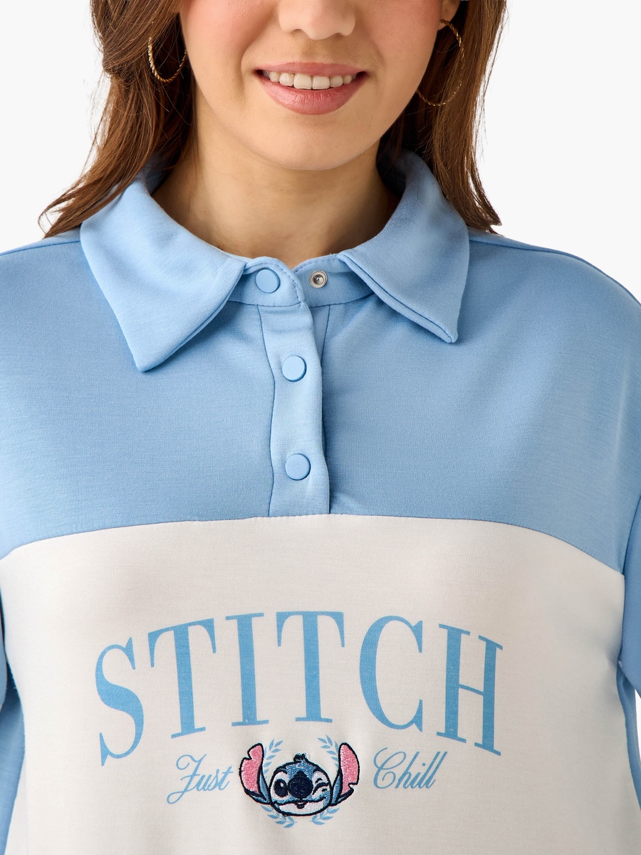 Relaxed Fit Polo Sweatshirt with Stitch Embroidery Panel