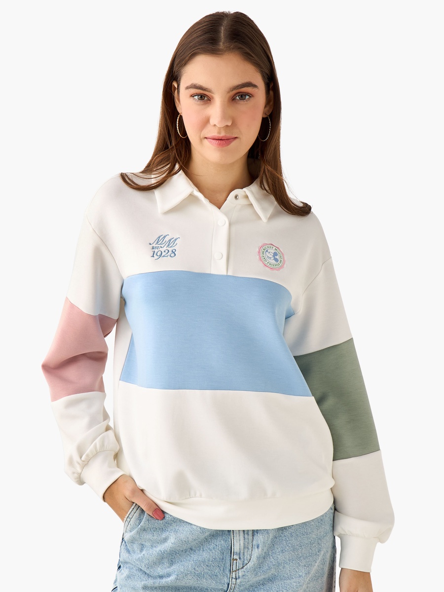 Polo Sweatshirt with Mickey Mouse and Friends Embroidered Panel
