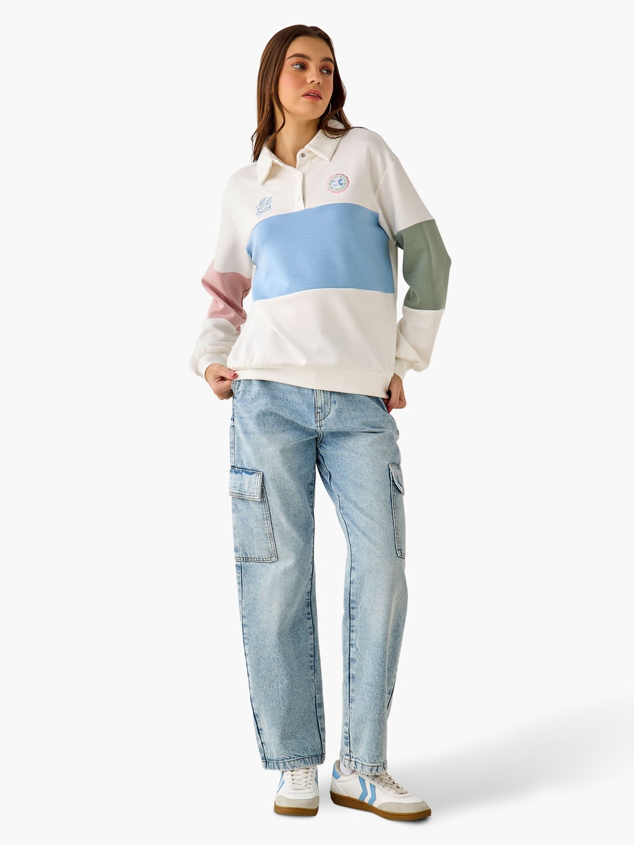 Polo Sweatshirt with Mickey Mouse and Friends Embroidered Panel