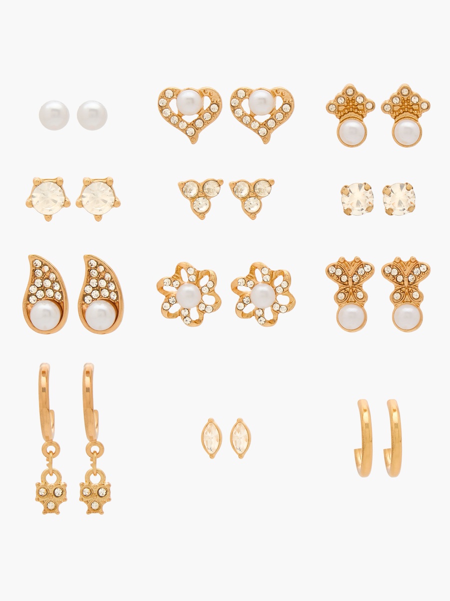Pack of 12 Gold Finish Embellished Earrings with Pushback Closure