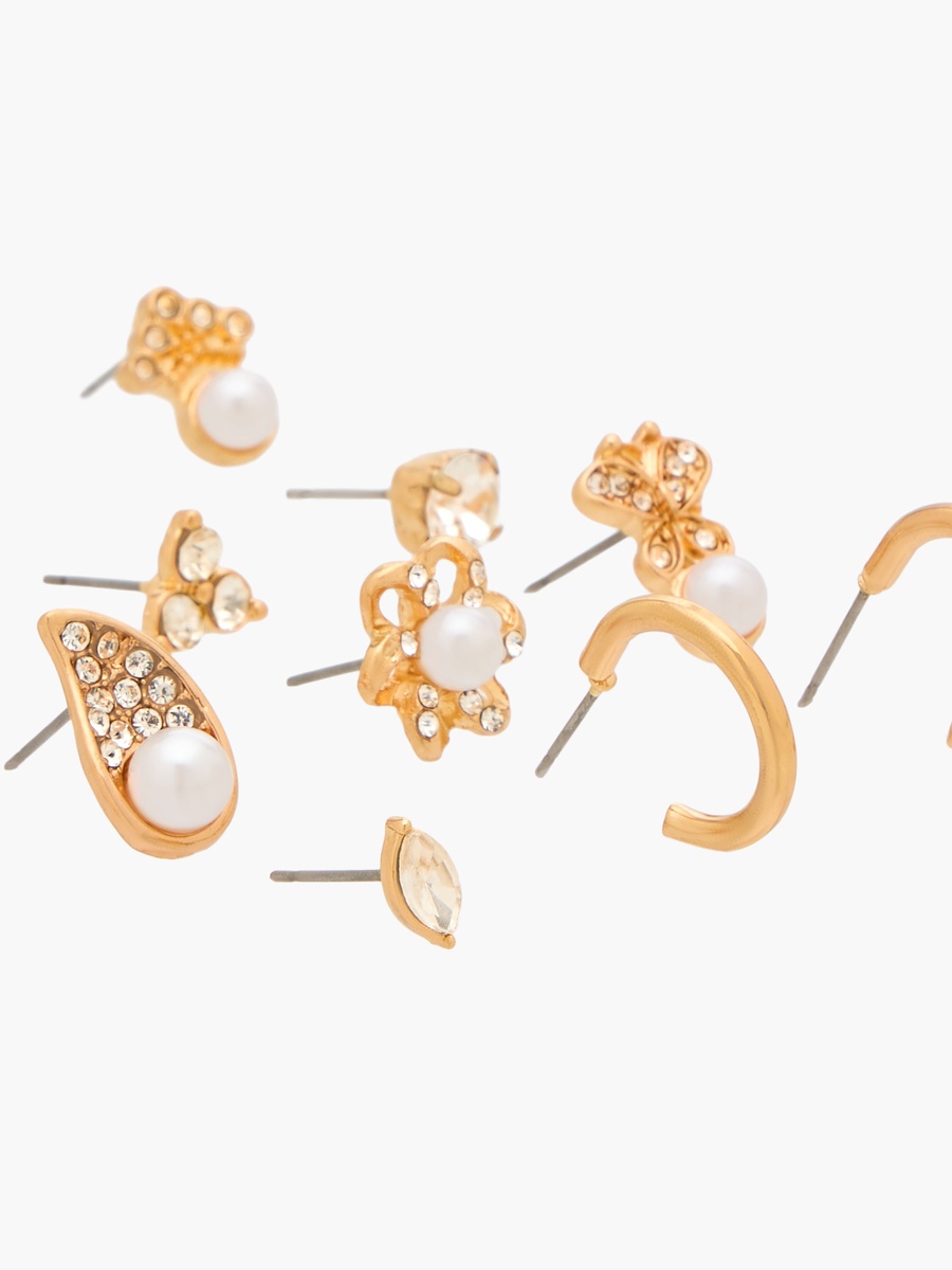 Pack of 12 Gold Finish Embellished Earrings with Pushback Closure