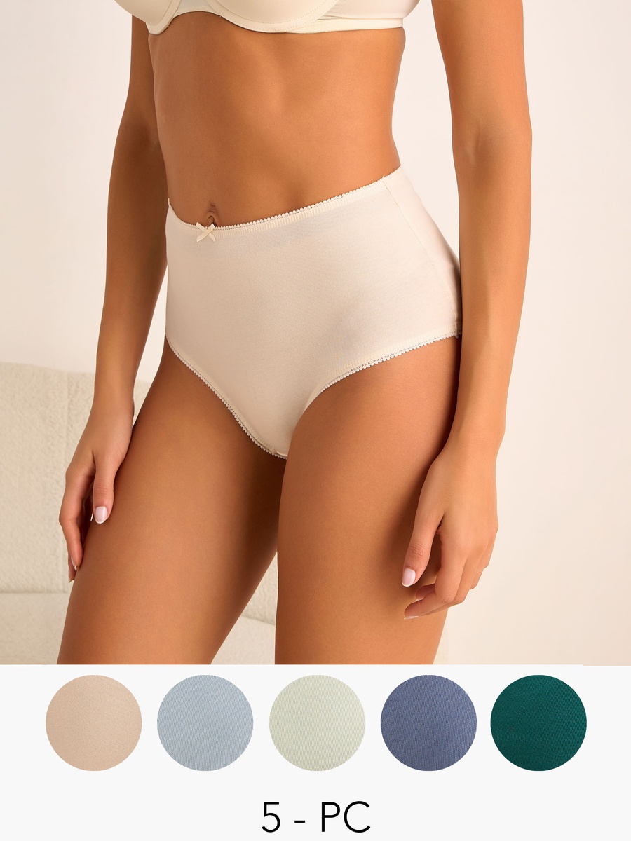 Set of 5 - High Waist Full Briefs with Bow Accent