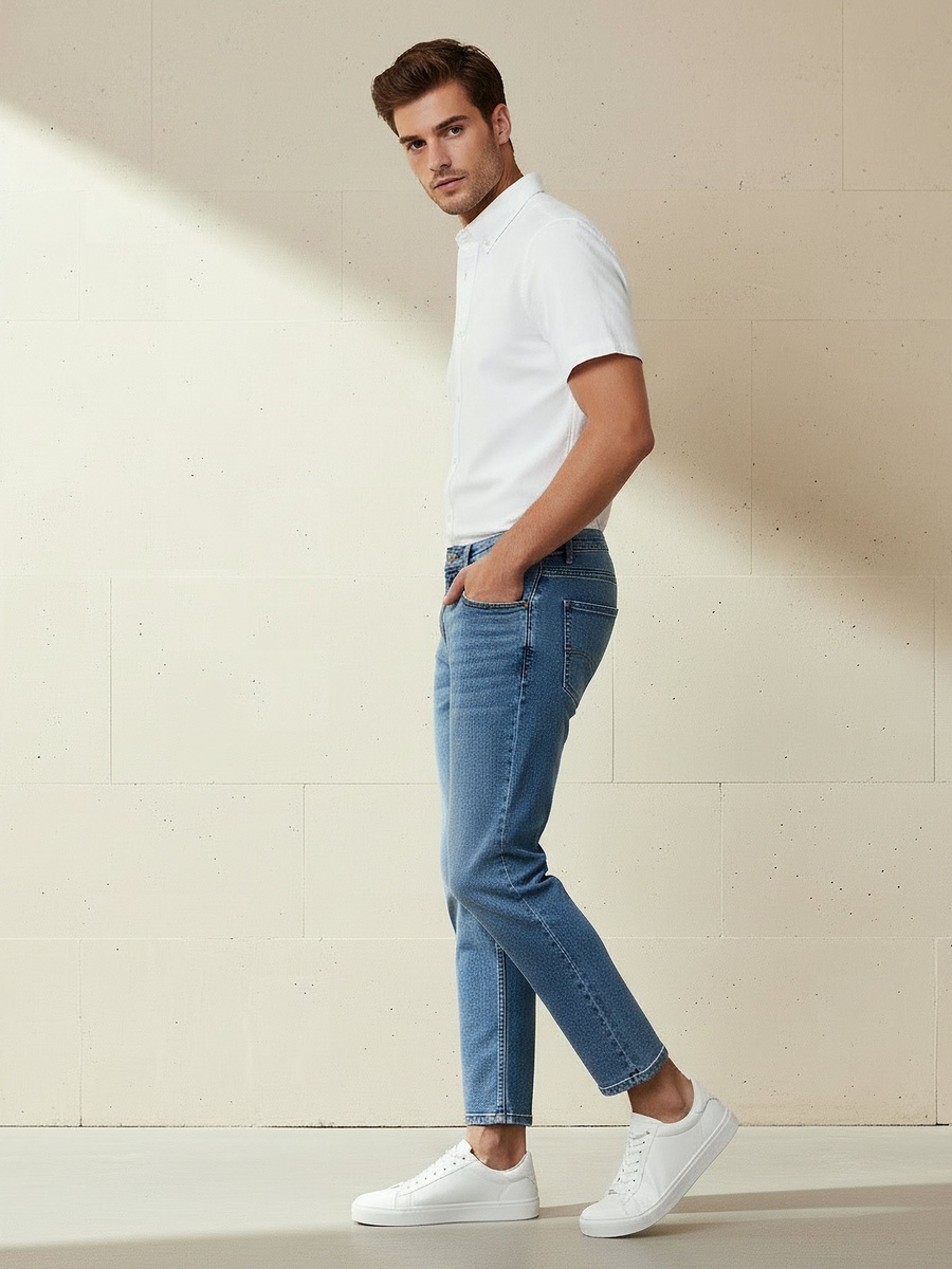 Men Regular Fit Mid-Rise Cropped Jeans