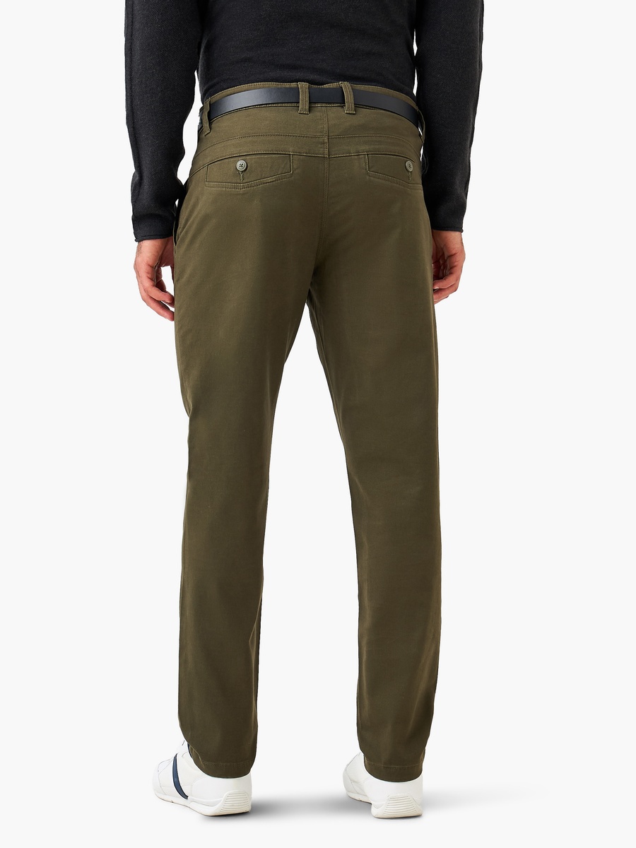 Men Slim Fit Belted Cotton Chinos