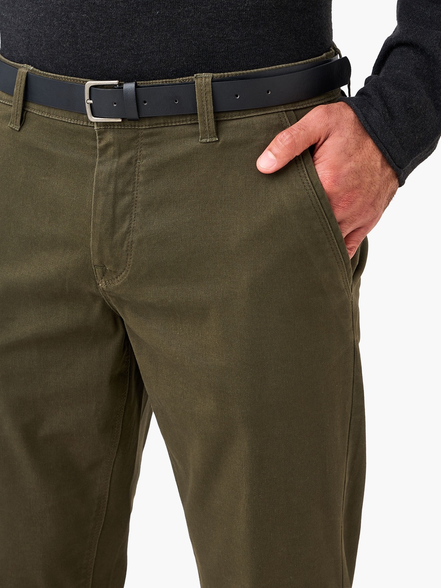 Men Slim Fit Belted Cotton Chinos