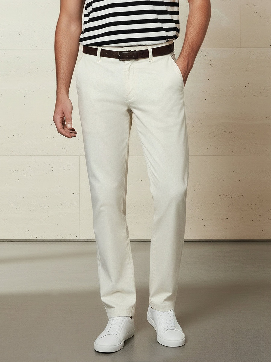 Men Slim Fit Belted Chinos