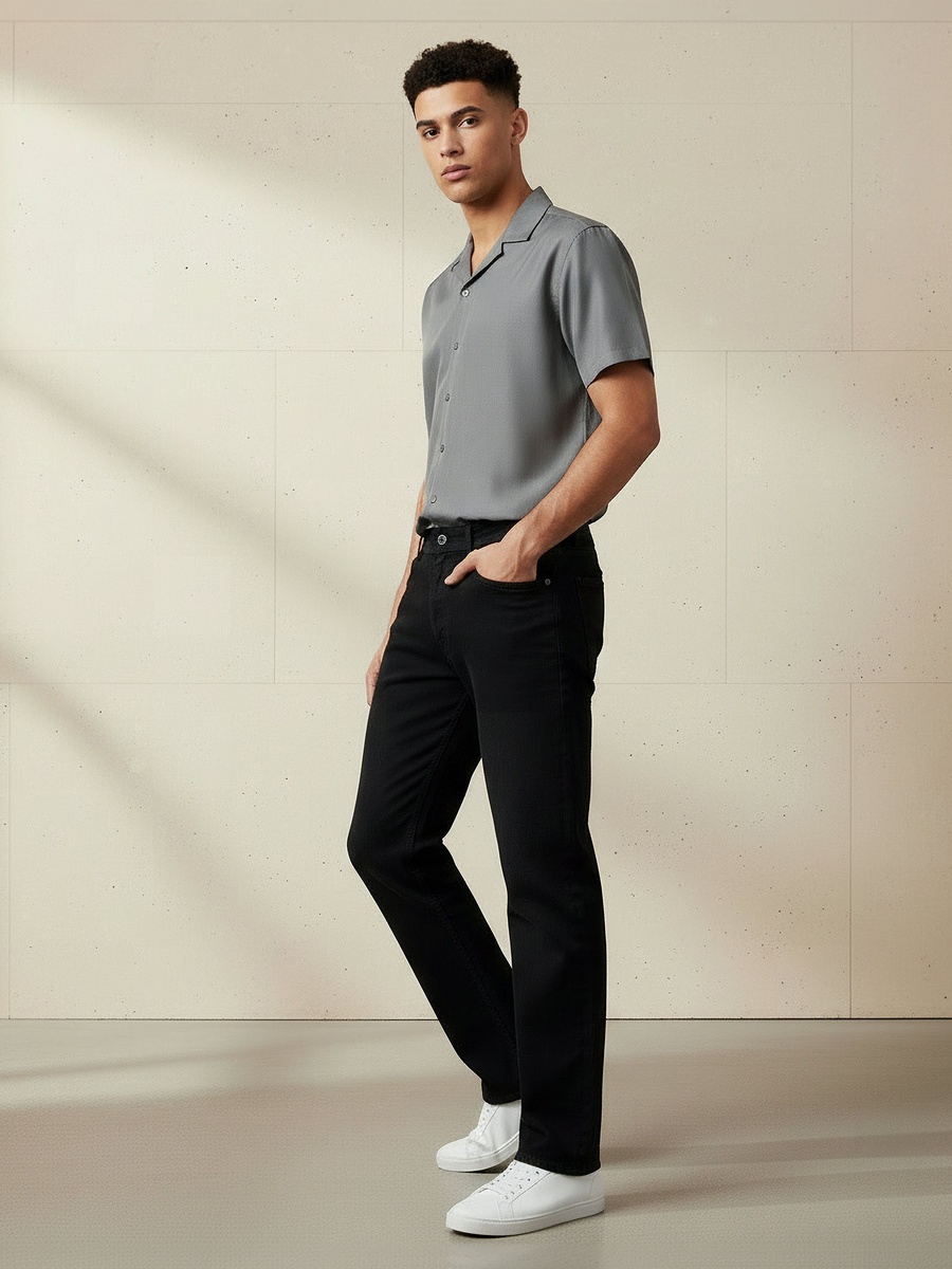Men Straight Fit Flexi Waist Pocket Jeans