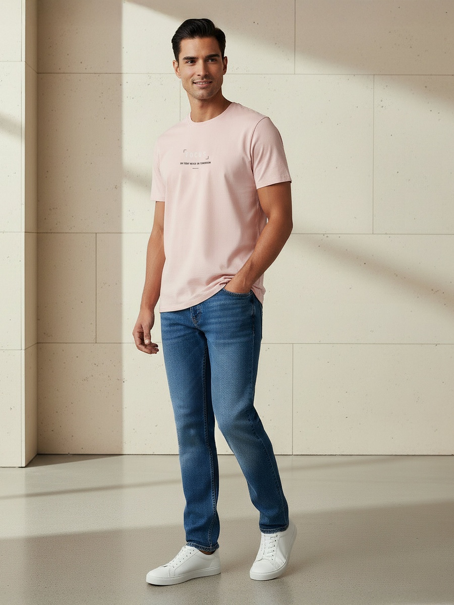 Men Slim Fit Crew Neck Short Sleeve Printed T-Shirt