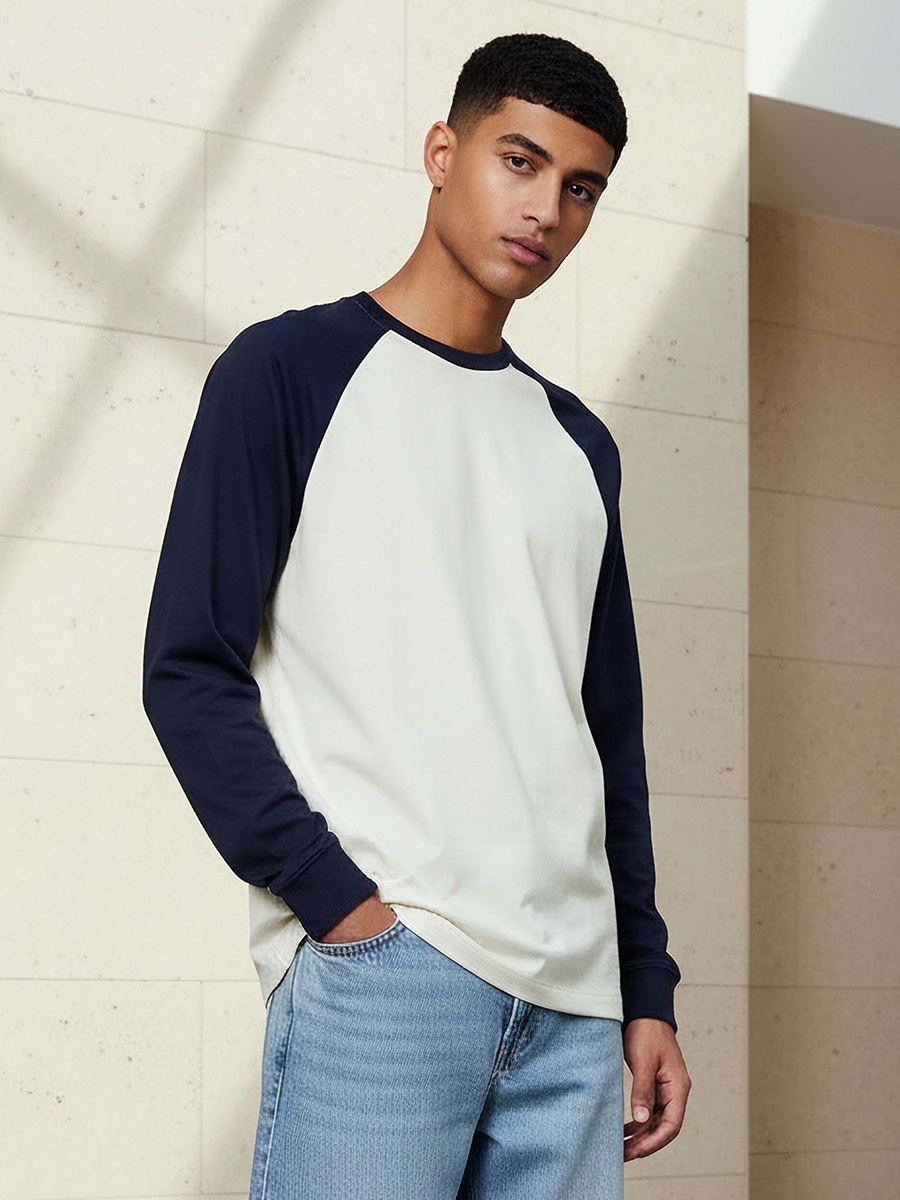 Men Regular Fit Crew Neck Raglan Sleeves T-Shirt