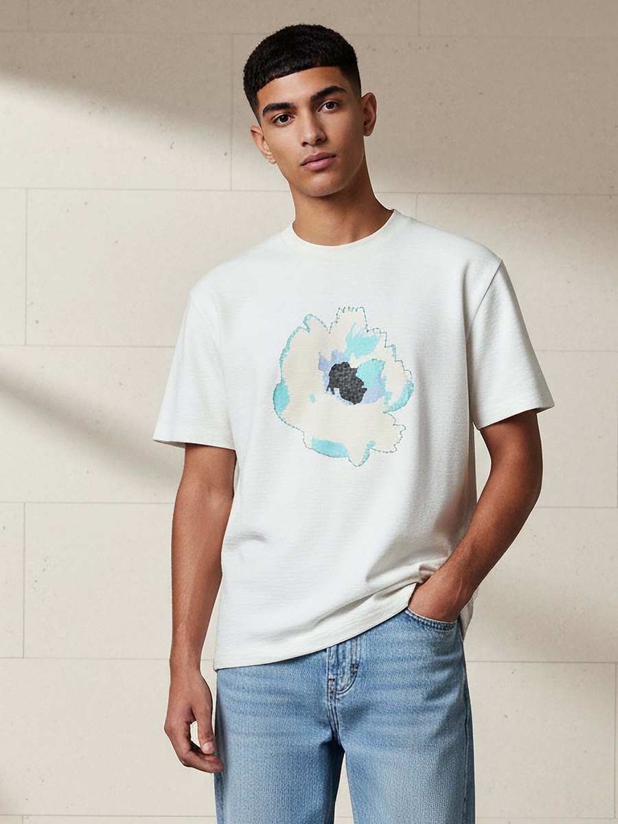 Men Regular Fit Crew Neck Short Sleeves Textured T-Shirt
