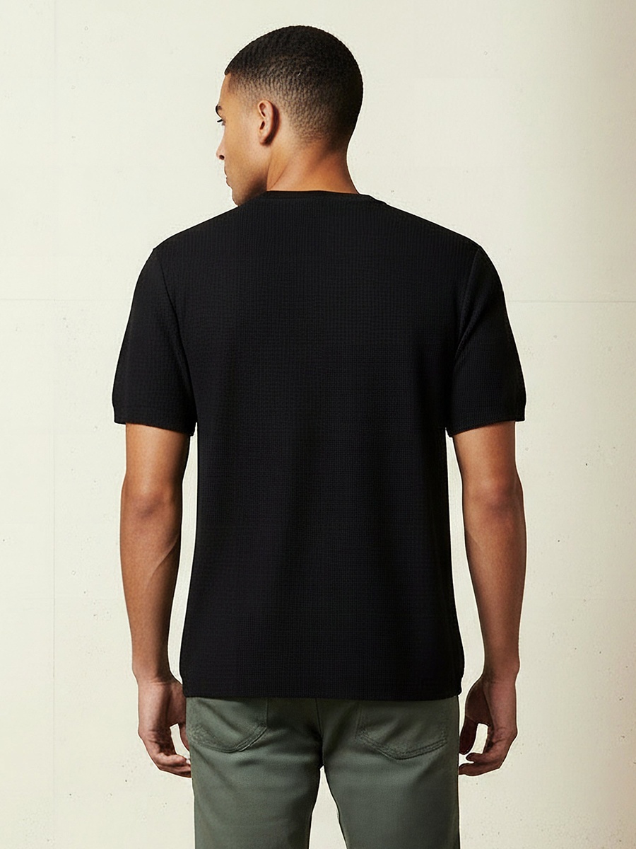 Men Regular Fit Crew Neck Short Sleeves Textured T-Shirt