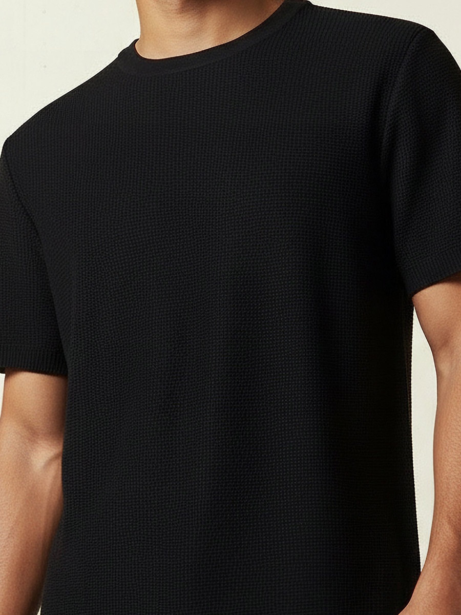 Men Regular Fit Crew Neck Short Sleeves Textured T-Shirt