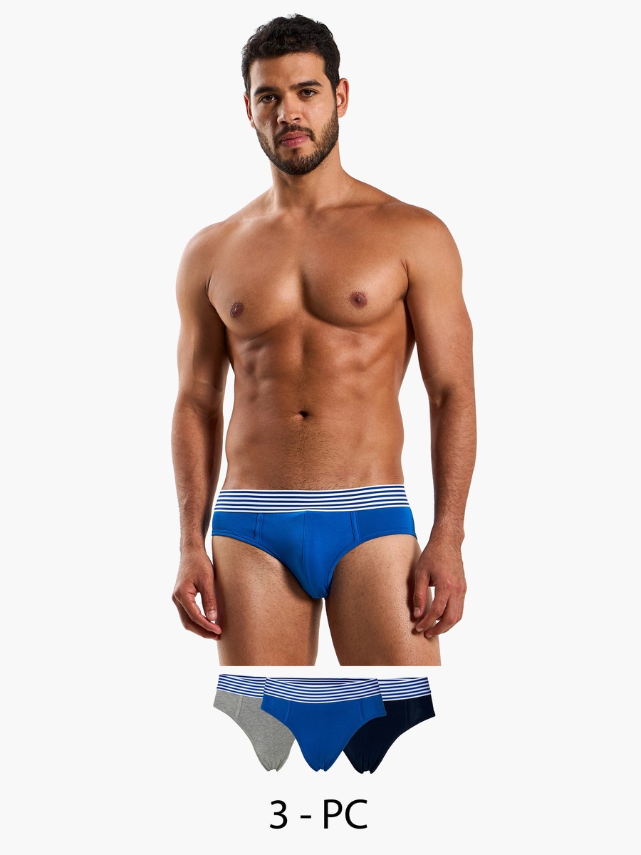 Men Striped Waistband Cotton Briefs - Pack of 3