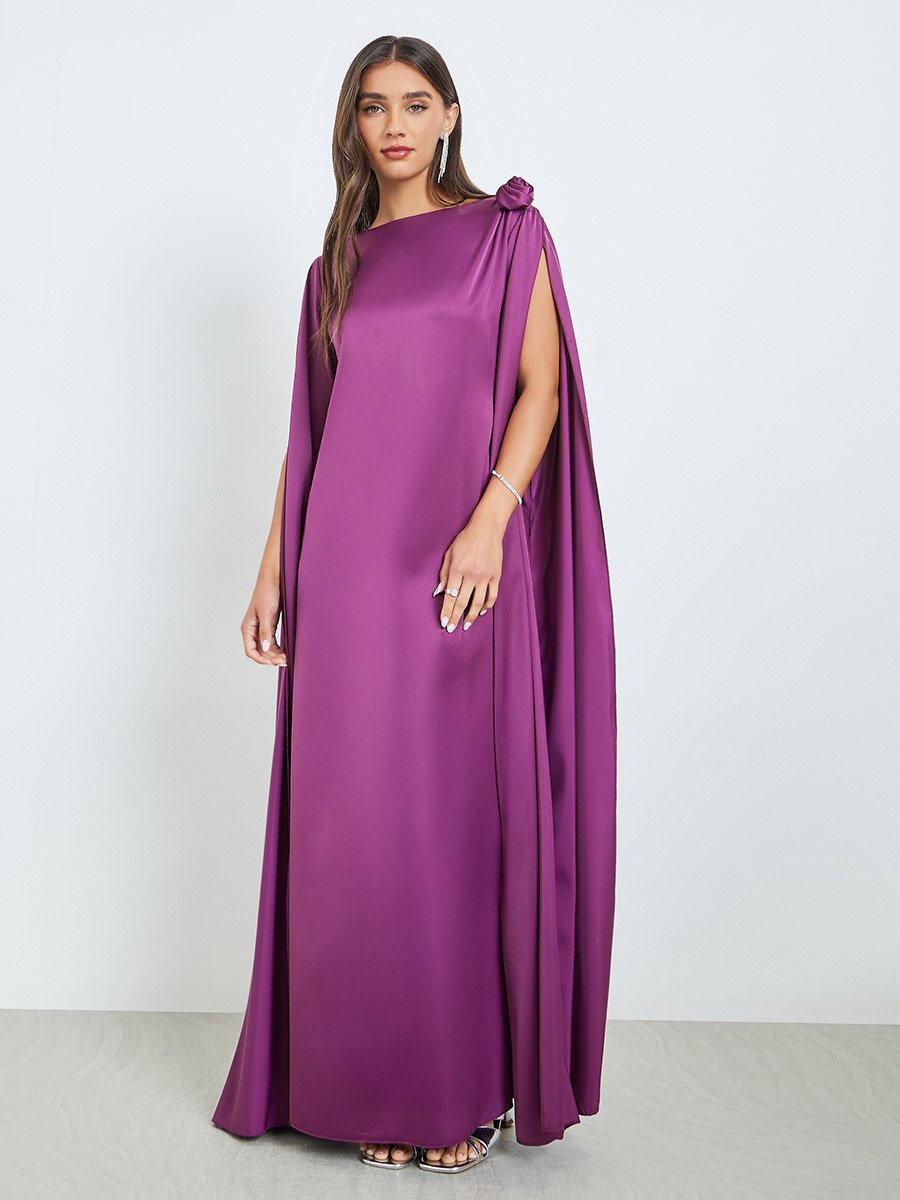 Purple Draped Slit Sleeves Maxi Dress