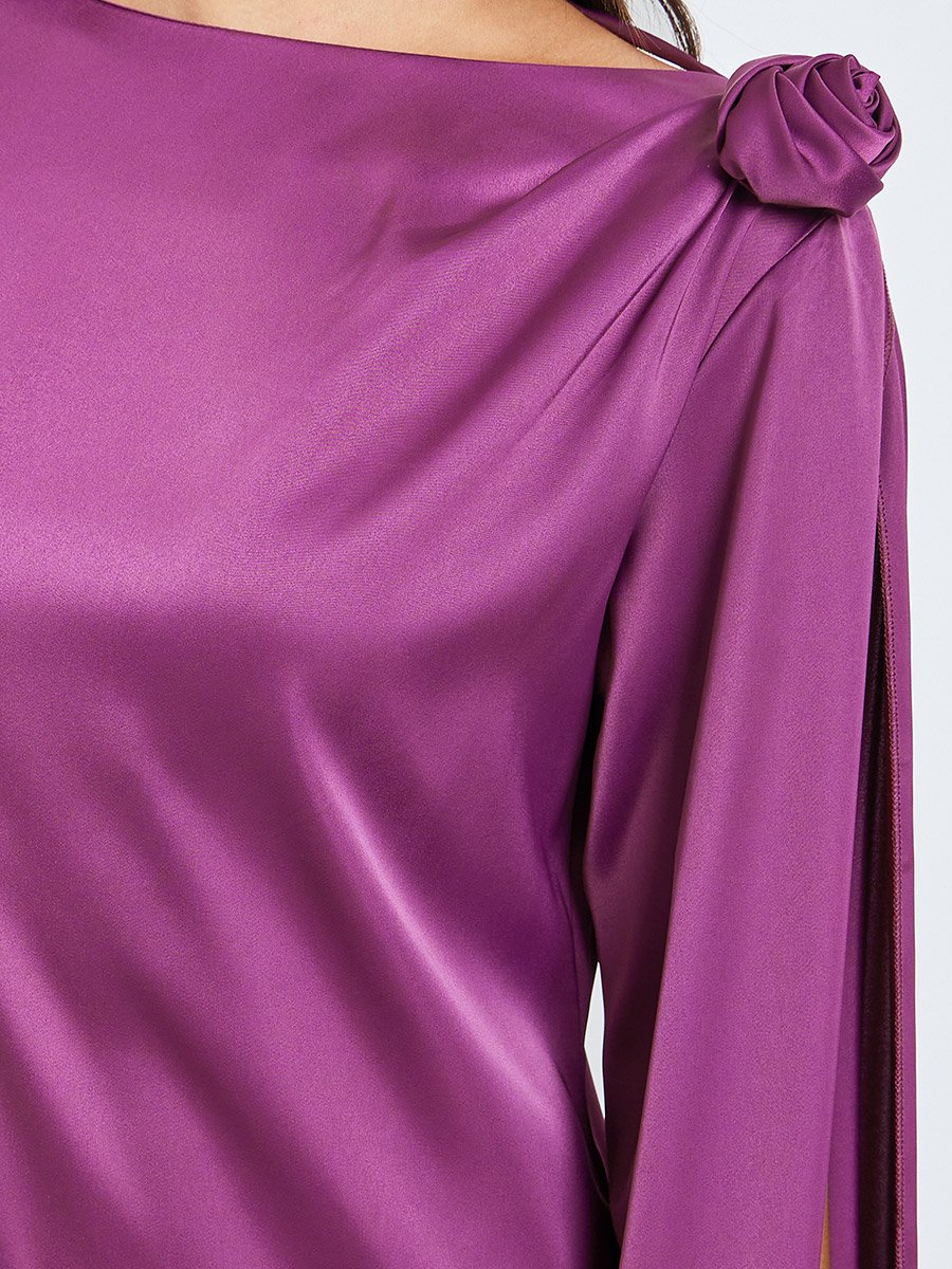 Purple Draped Slit Sleeves Maxi Dress