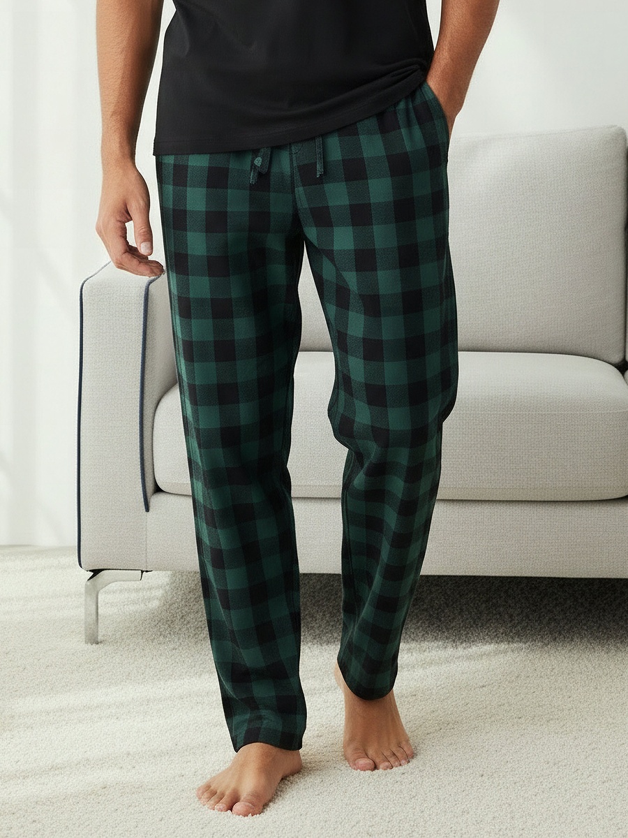 Men Cotton Checked Nightwear Set