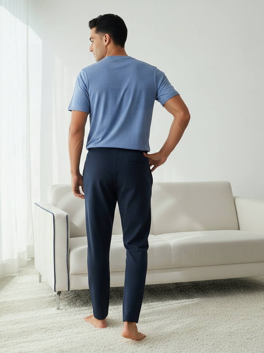Men Cotton Textured Drawstring Closure Nightwear Set