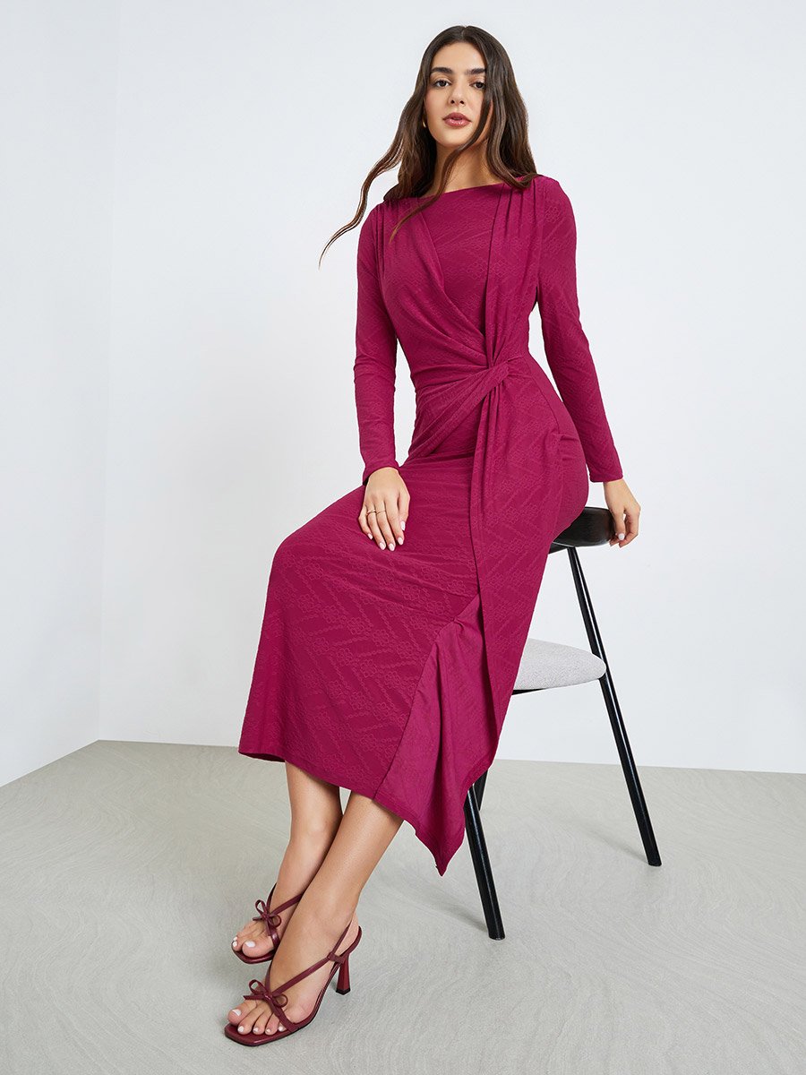 Burgundy Tie-Wrap Detail Maxi Dress