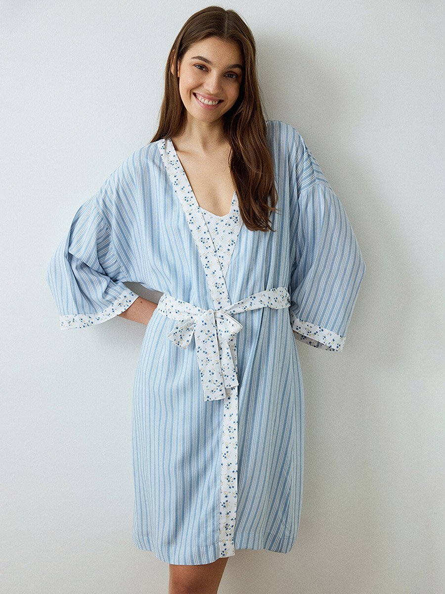 Lilah Striped Robe with Tie Detail