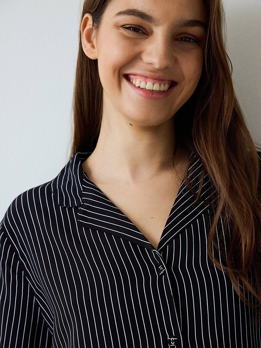 Striped Short Sleeve Shirt and Pyjama Set