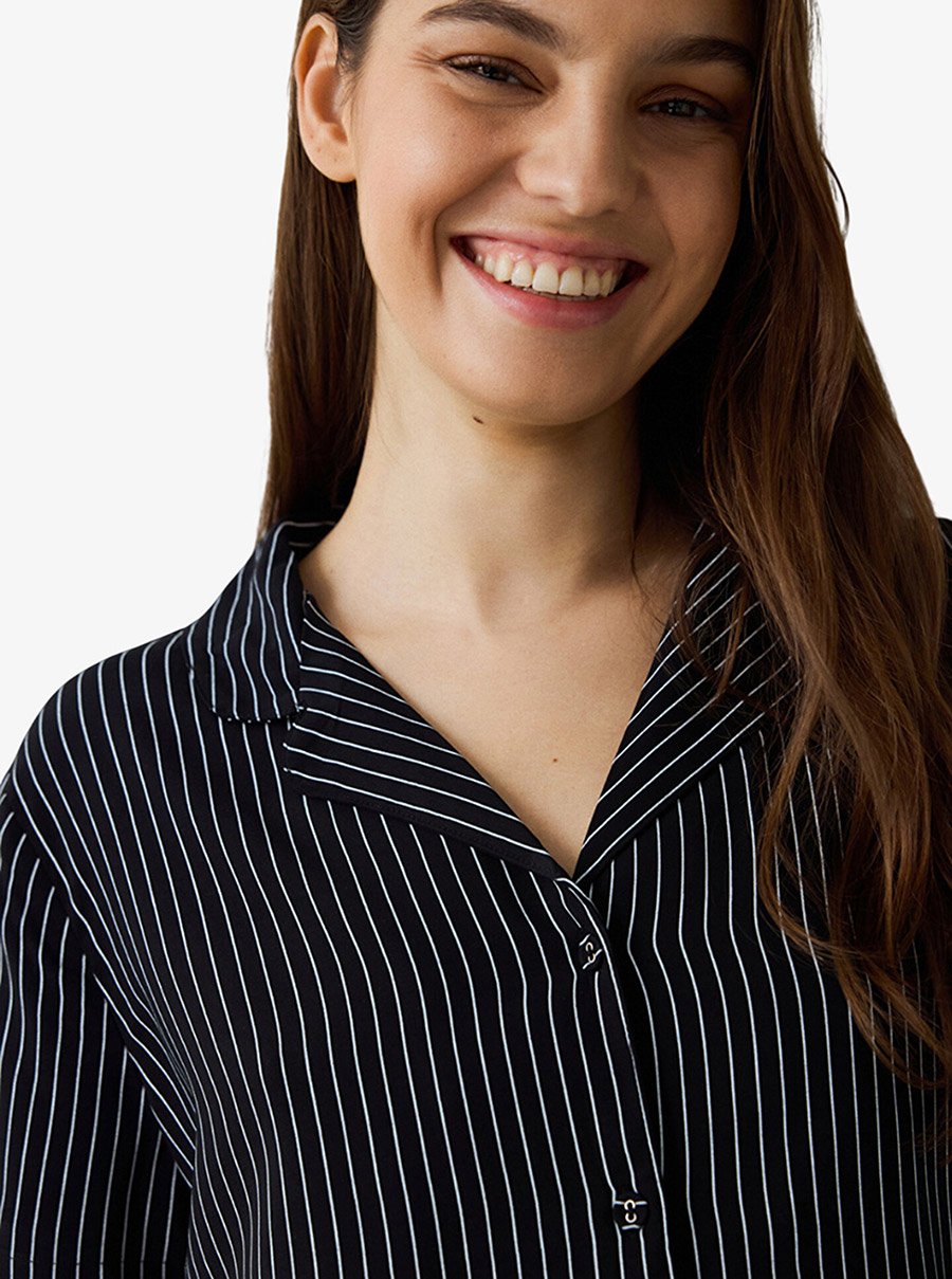 Striped Short Sleeve Shirt and Pyjama Set