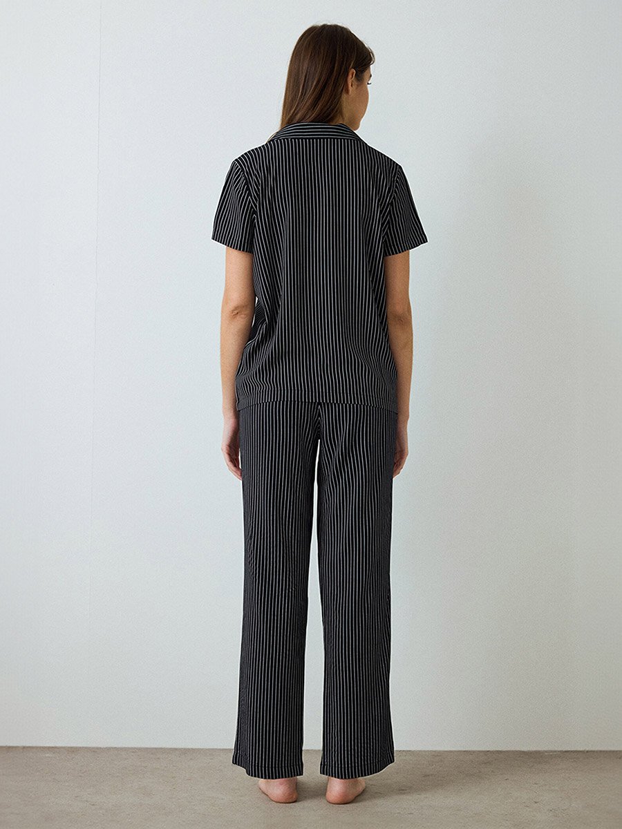 Striped Short Sleeve Shirt and Pyjama Set