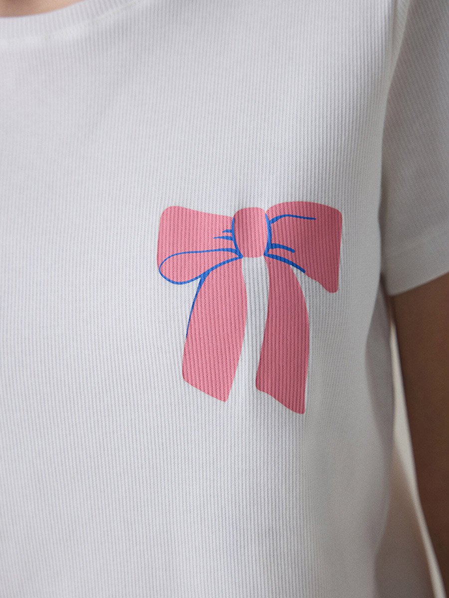 Bow Print Cotton T-Shirt and Pyjama Set