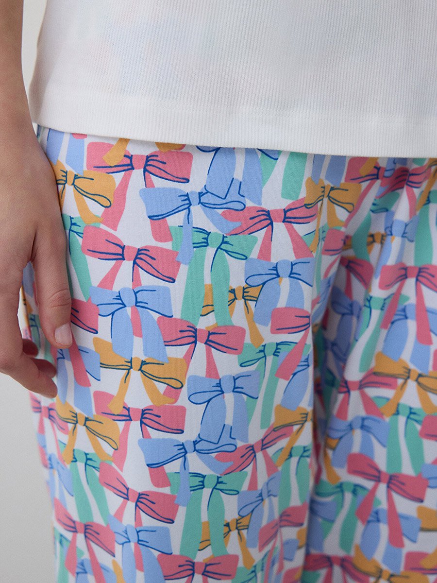 Bow Print Cotton T-Shirt and Pyjama Set