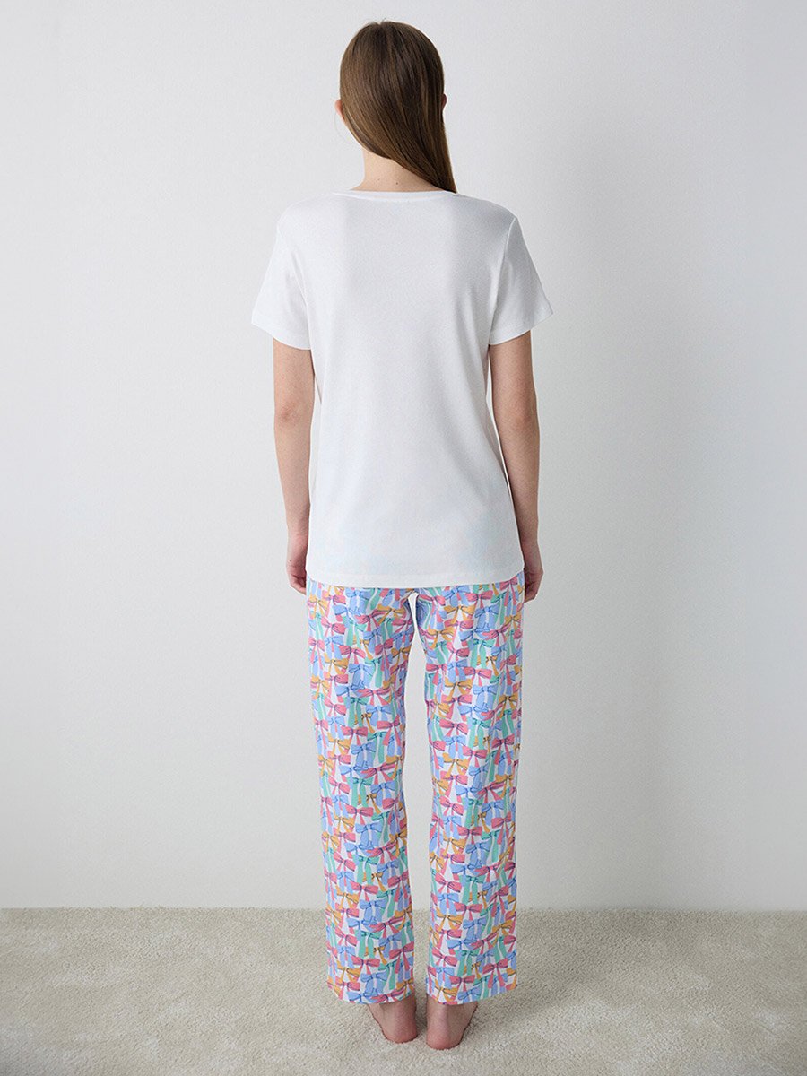 Bow Print Cotton T-Shirt and Pyjama Set