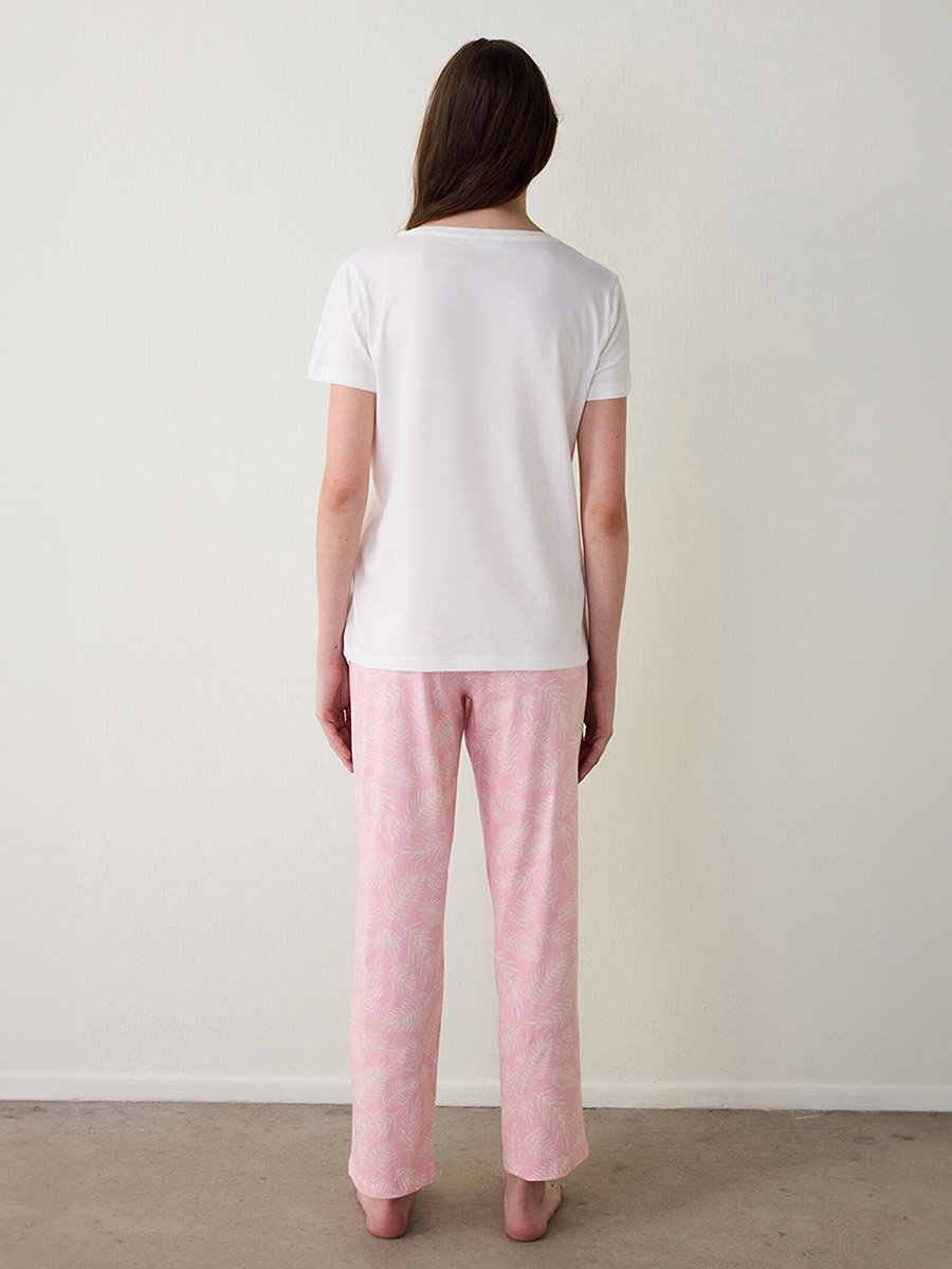 Floral Print Cotton V Neck T-Shirt and Pyjama Set