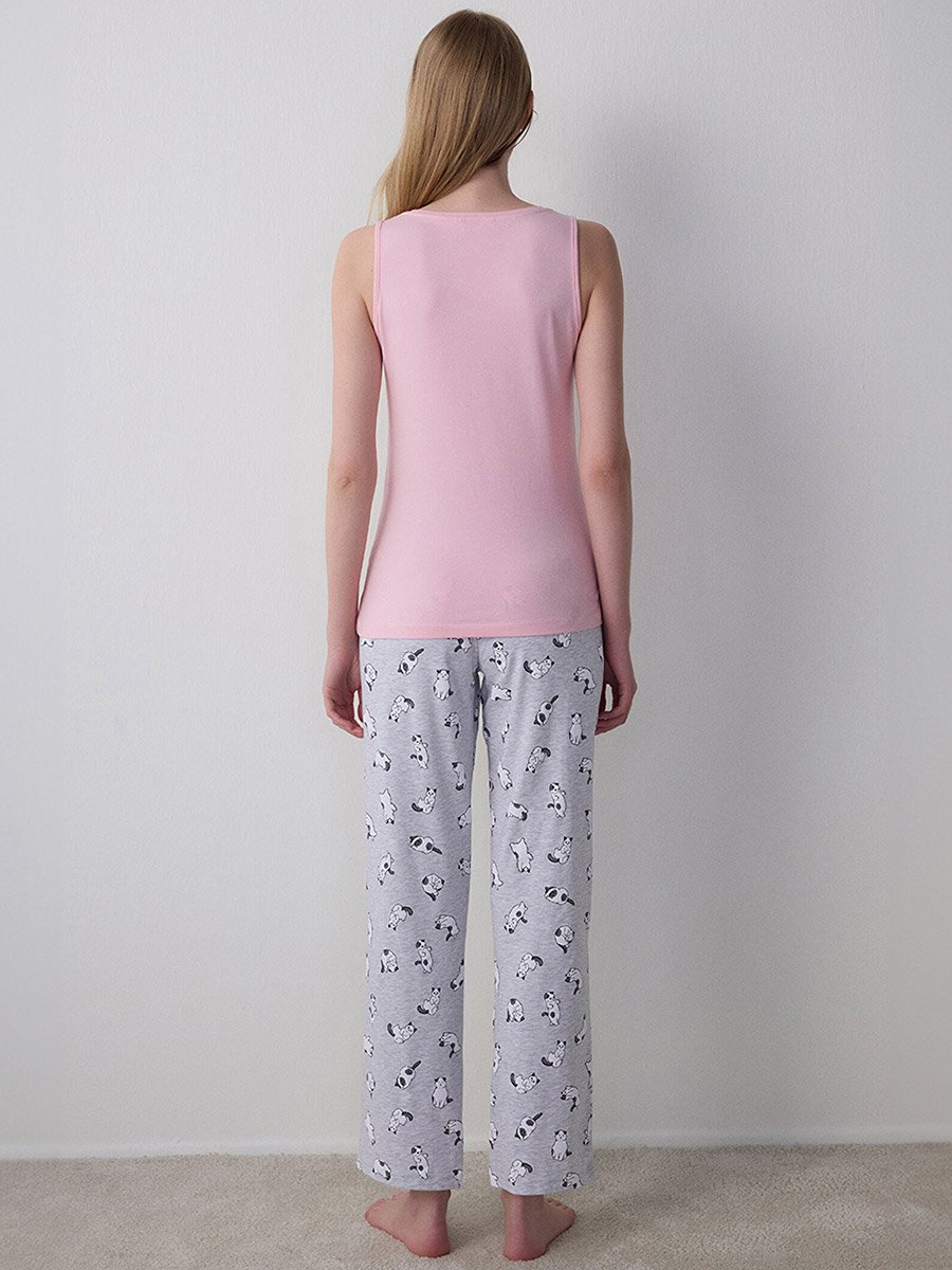 Cat Graphic Print Tank and Pyjama Set