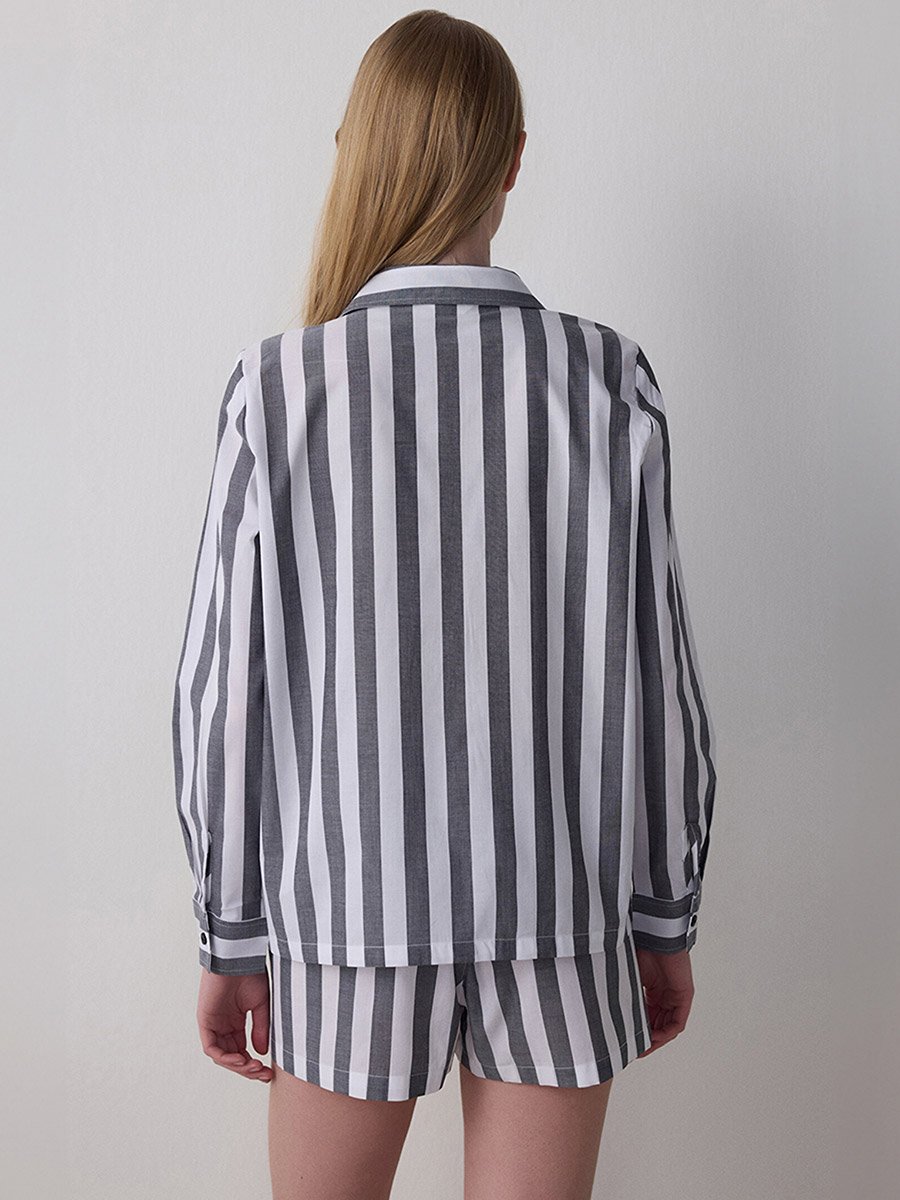 Quinn Striped Long Sleeve Shirt and Shorts Set