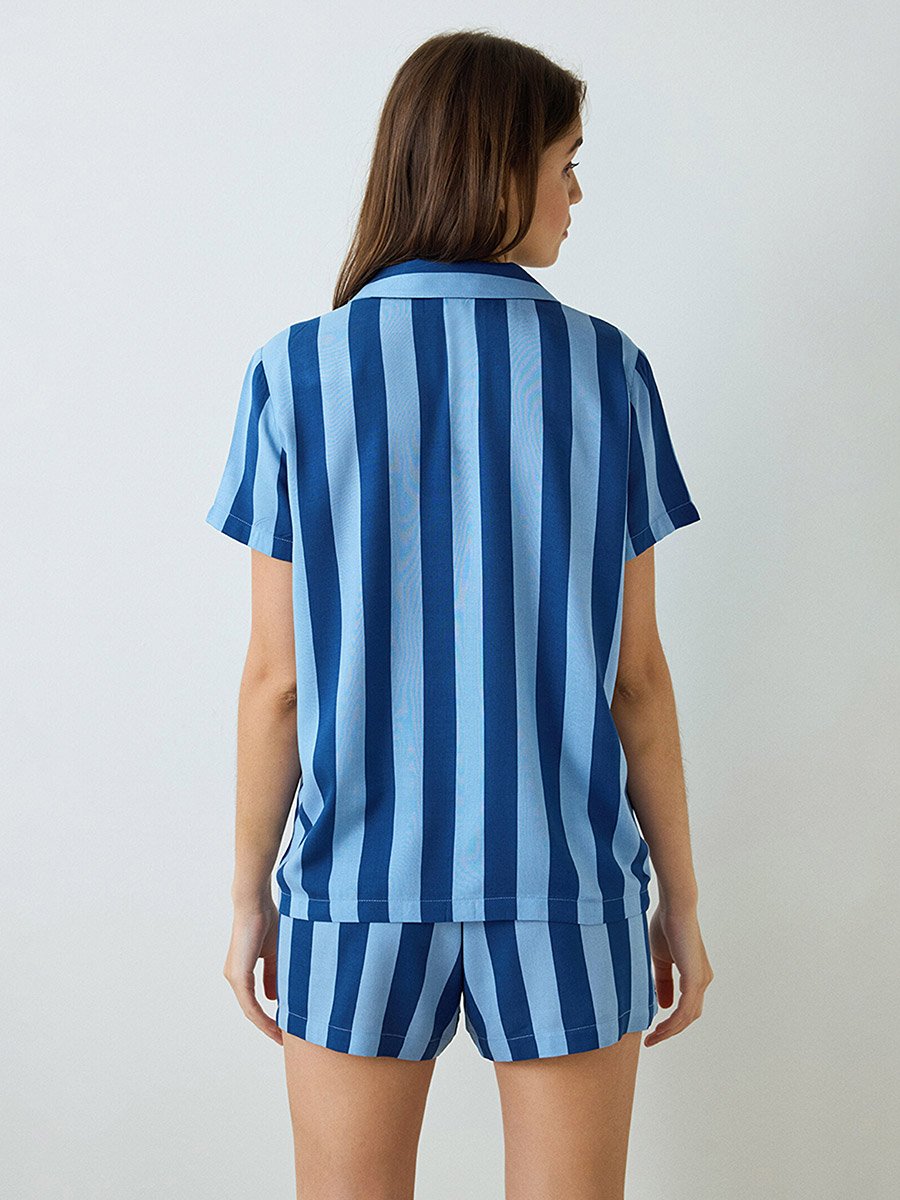 Striped Short Sleeve Shirt and Shorts Set