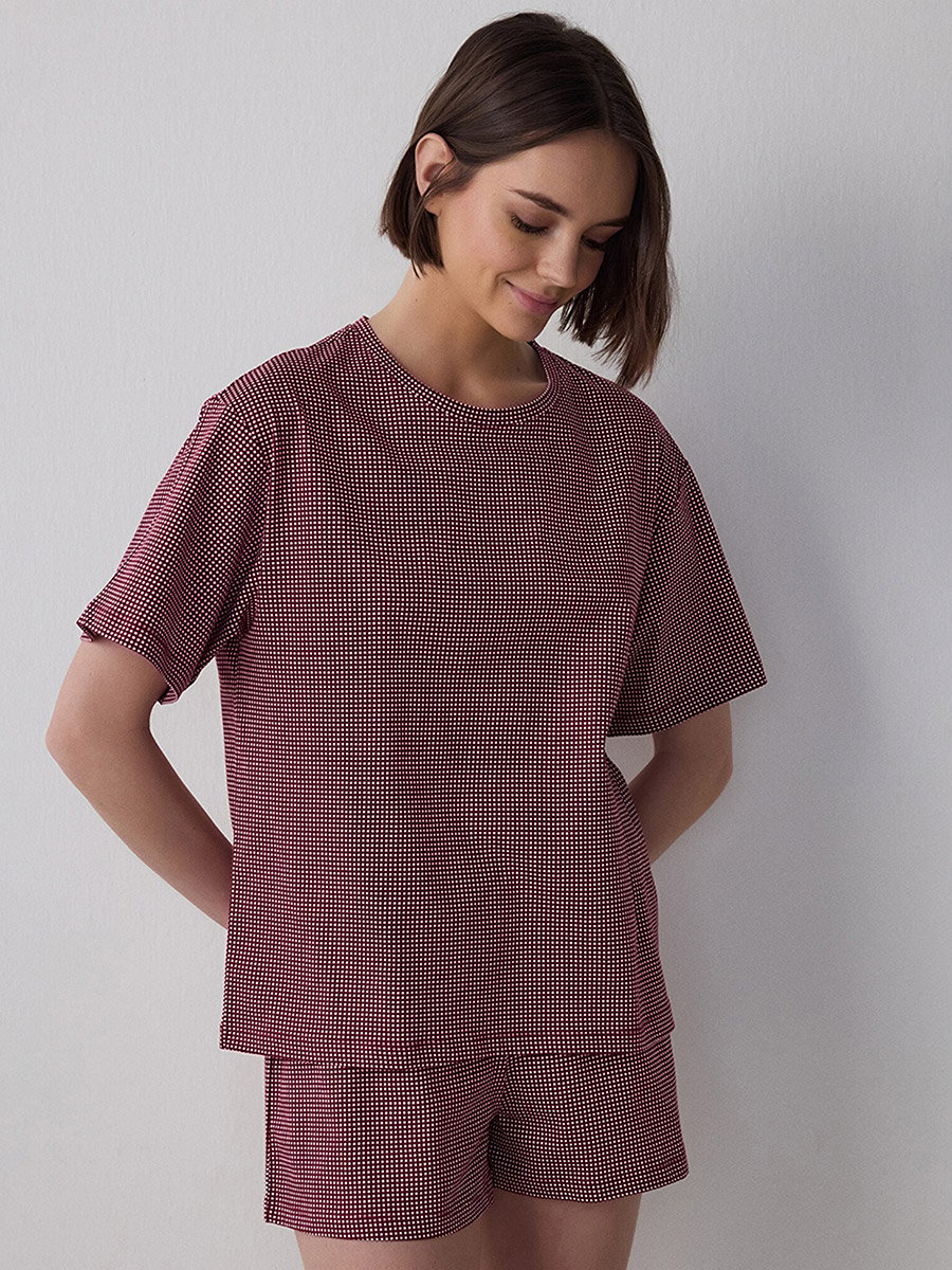 Plaid Cotton Crew Neck T-Shirt and Shorts Set