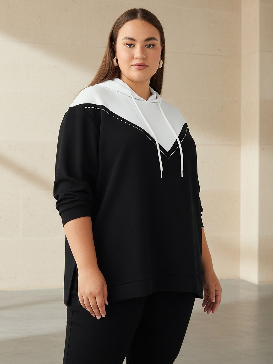 Plus Hoodie with Color Block Detail