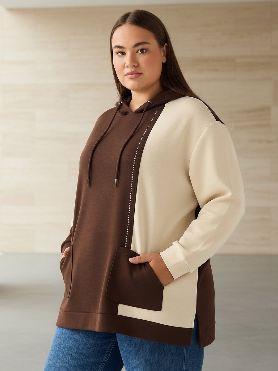 Plus Hoodie with Color Block Detail