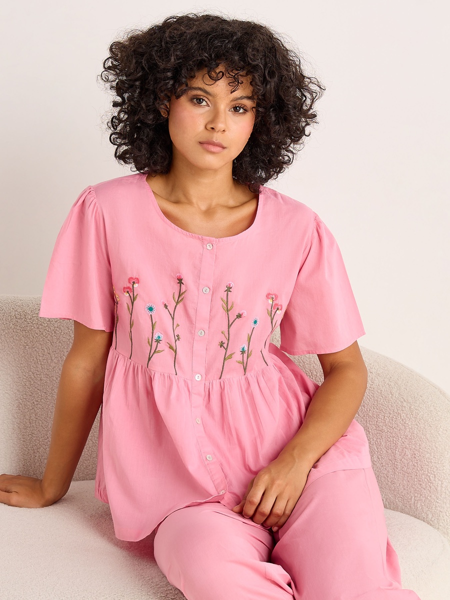 Cotton Pyjama Set with Button-Down Top and Pants