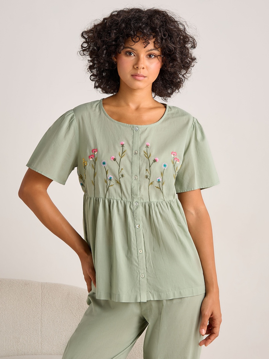 Cotton Pyjama Set with Button-Down Top and Pants