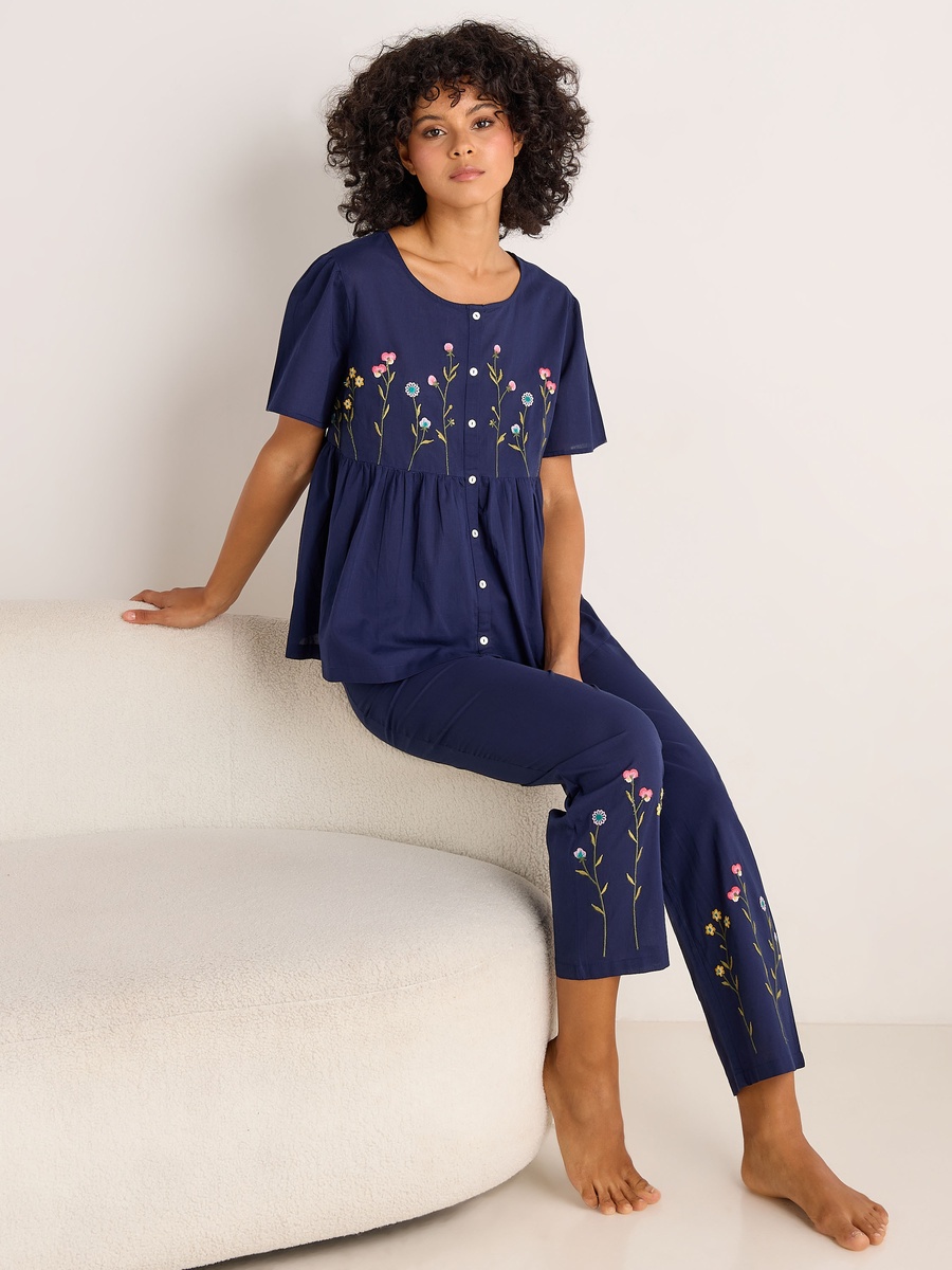 Cotton Pyjama Set with Button-Down Top and Pants
