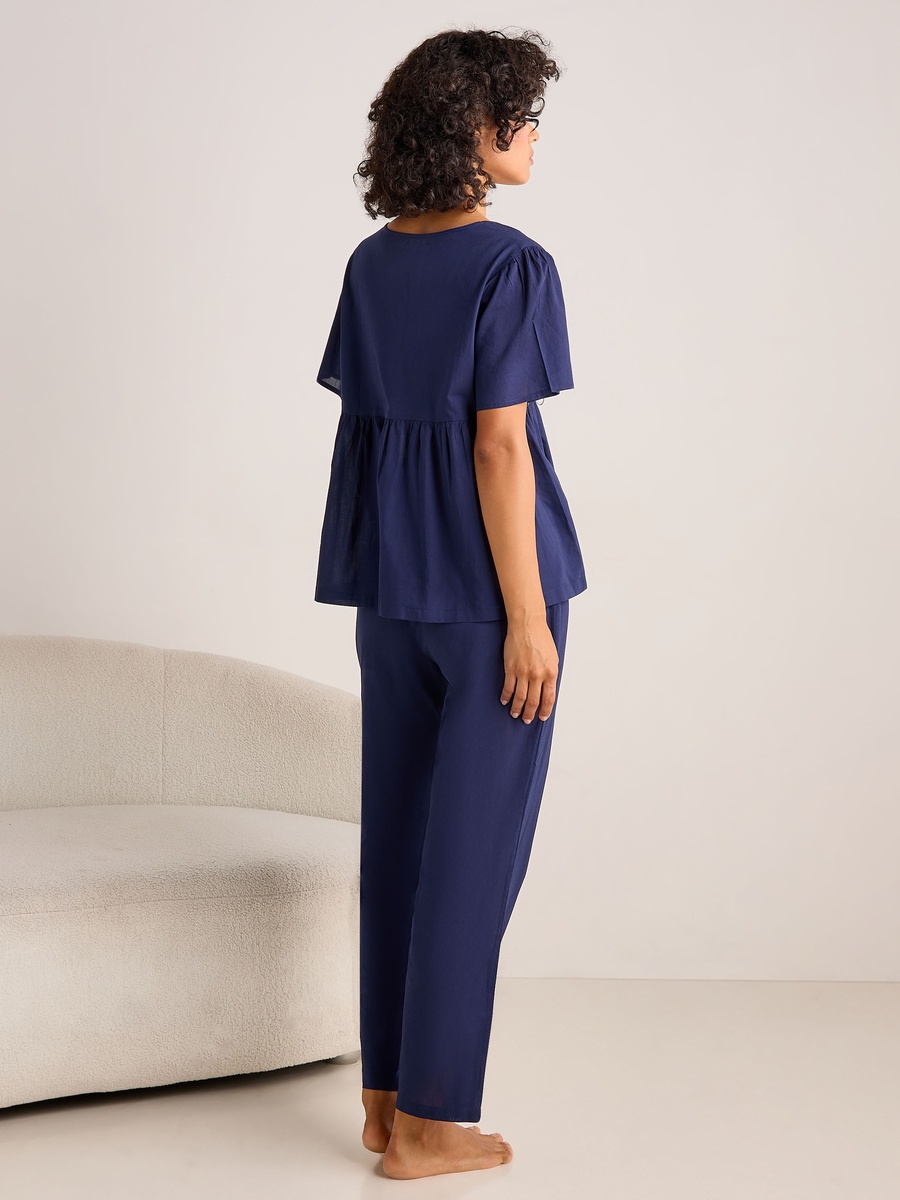 Cotton Pyjama Set with Button-Down Top and Pants